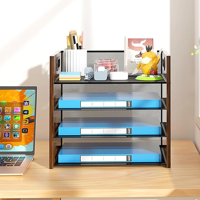 Wood Desk Organizer - 4-Tier Desktop File Organizer, Wooden Paper Organizer, Office Desk Organizer for Papers, Mail, Notebooks, Stationery-DeskLoop Office