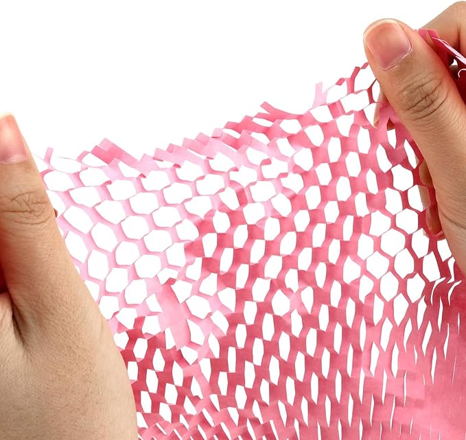 JAPCHET 15 In x 328 Ft Pink Honeycomb Packing Paper, Honeycomb Paper with Sticker Labels and 10 m Rope Honeycomb Wrap Roll for Packaging and Shipping-DeskLoop Office