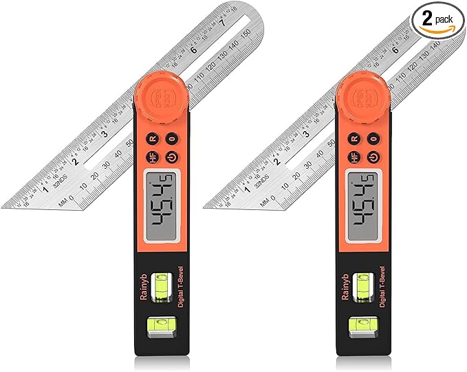 Digital Angle Finder Protractor 0-360 Degree T-Bevel Gauge & Protractor with Horizontal Vertical Bubble & Full LCD Display for Woodworking, Metalworking, Construction(7-Inch X 2Pcs)-DeskLoop Office