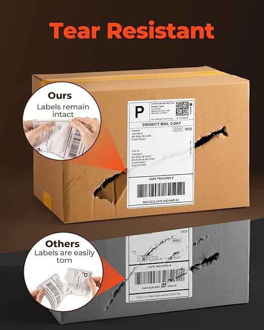 MUNBYN 4"x6" Direct Thermal Shipping Labels, Durable Waterproof, Oil-Proof, Scratch-Proof, Alcohol-Resistant, Tear-Resistant Label Paper for Thermal Printers, Packages, and Logistics, 380 Sheets/Roll-DeskLoop Office