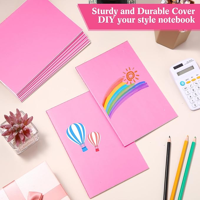 100 Pcs Kraft Notebook Journals 5.5 Inch x 8.3 Inch A5 Softcover Notebooks Bulk for Writing Sketch Office Notepad with 60 Pages 30 Sheets (Multicolor,Lined)(Pink,Lined)-DeskLoop Office