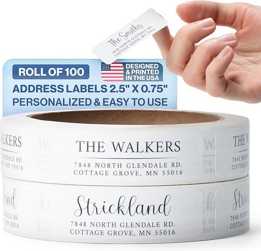 100 Personalized Address Labels - Glossy White Return Address Label 2.5" x 0.75'', Stylish Fonts for Envelopes & Packages, Customizable Labels for Home or Office Use-DeskLoop Office