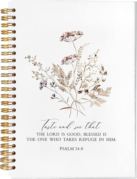 BearCake bible notebooks for note taking,Christian Notebook,Christian Gifts for Women,Taste and See That the Lord is Good Floral spiral bible with note taking space,spiral bible 5.5x8.3-DeskLoop Office