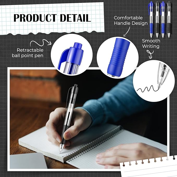 Fulmoon 100 Pcs Gel Ink Pens Retractable Ballpoint Medium Point 1.0 mm Ballpoint Smooth Writing Click Pens for Journal Writing Office Home(Black and Blue Ink)-DeskLoop Office