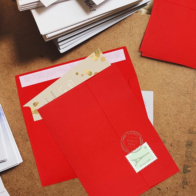 50 Pack 5x7 Envelopes - Self Seal for Weddings, Invitations, Photos, Greeting Cards & Mailing (Red)
