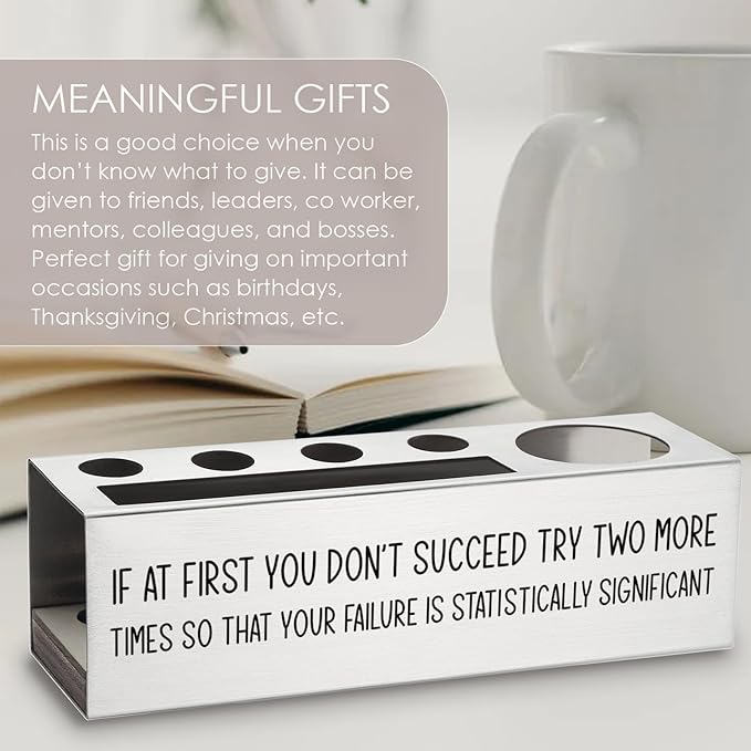 If At First You Don’t Succeed Pen Holder, Scientist Gifts Desk Decor Stainless Steel Pencil Holders WCC61-DeskLoop Office