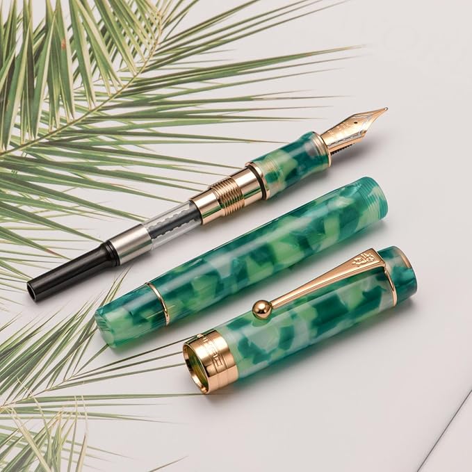 Jinhao 100 Fountain Pen Celluloid Classic Style, #6 Nib Smooth Writing Instrument with Refillable Converter and Pen Case Set-DeskLoop Office