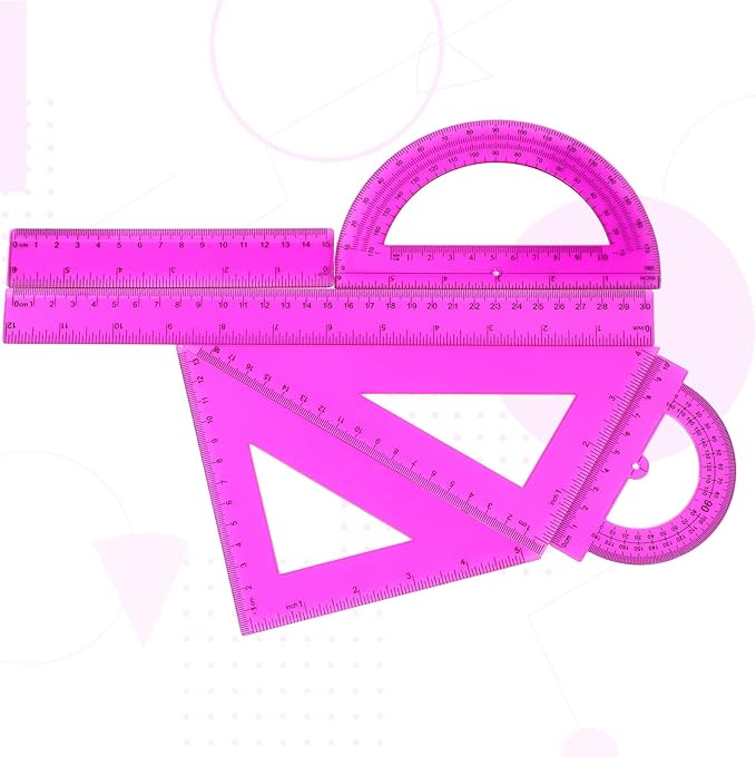 Tenare 6 Pcs Plastic Ruler Math Set Includes 12 Inch 6 Inch Straight Protractor Triangle Geometry Transparent Math Ruler Measuring Tools for School Office Home(Purple)-DeskLoop Office