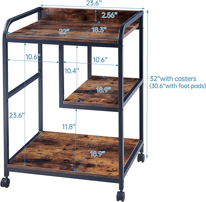 22 x 18 Inch Large Printer Stand, Mobile Printer Table with Wheels for Home Office Storage and Organization, PC Tower Stand, Host Computer Cart, Shelf for Desktop CPU Shredder - Rustic Brown-DeskLoop Office