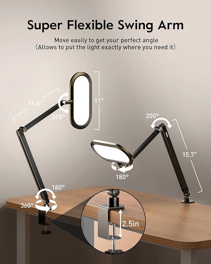 Desk Lamp for Home Office, Eye-Care Dual-Sided Seamless Dimmable LED Desk Light with Knob Remote, Adjustable Arm Clamp Computer Lighting for Video Conference Recording, Zoom Call, Task, Stream-DeskLoop Office