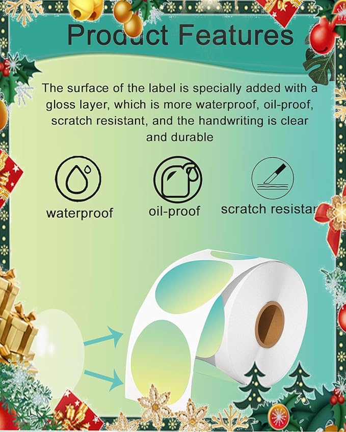 2 inch Round Thermal Labels, Thermal Printer Labels Sticker use for Barcode, Shipping, Customized, Circle Direct Thermal Stickers 500 PCS/1 Roll, Gradient Green-DeskLoop Office