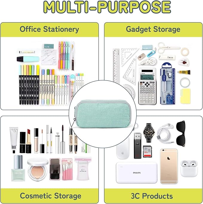 Della Gao Big Capacity Pencil Case, Durable Nylon Pencil Bag Aesthetic Pencil Pouch Travel Simple Stationery Bag Office Organizer Pen Bag for Women and Men - Green-DeskLoop Office