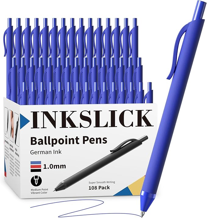 108 Pack Blue Pens - Bulk Pens 1.0mm Medium Point Ballpoint Pens Smooth Writing No Bleed Retractable Blue Ink Pen-DeskLoop Office