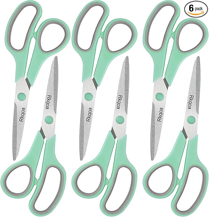 Scissors, Rkqoa 8" All Purpose Office Scissor 6 Pack - Comfort-Grip Sharp Shears for Office School House Sewing Fabric Crafts Arts Desk Classroom Supplies, Teacher/Class Scissors-DeskLoop Office
