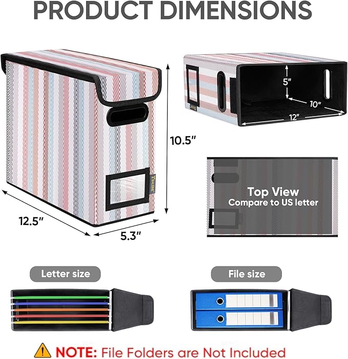 BALEINE File Organizer Box with Lid, Collapsible File Folder Organizer with Plastic Slide, Hanging File Folder Box for Office Document Storage (2 Pack, Color Stripe, S)-DeskLoop Office