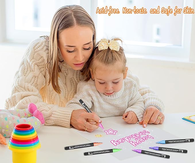 Caliart Easter Basket Stuffers, 36-Color Shimmer Double-Line Drawing Doodle Outline Markers, Teen Girl Gifts Trendy Stuff, Glitter Pens Set Classroom Art Supplies for 4-6-8-10-12 Year Old-DeskLoop Office