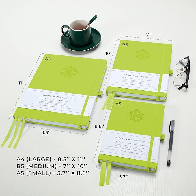 Smart Planner Pro – Undated Daily Planner – Small A5 – Achieve Goals & Increase Productivity – Weekly, Monthly, Work Sections, Organizer Diary with Back Pocket, 3 Satin Bookmarks & Pen Holder-DeskLoop Office