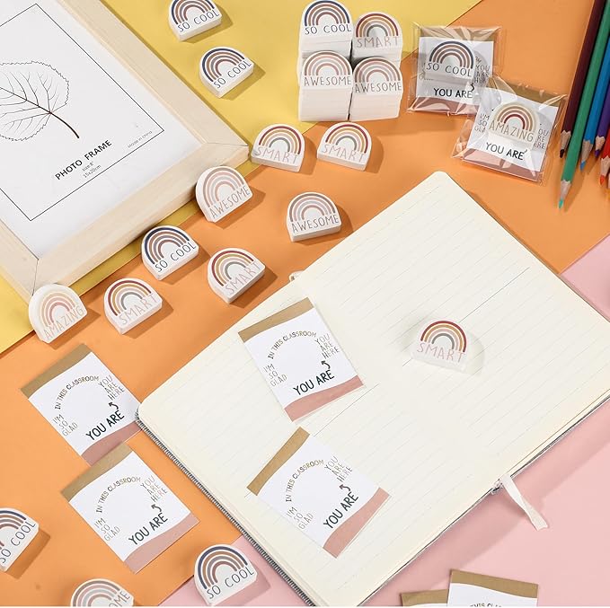 80 Sets Back to School Gifts for Students Rainbow Erasers Bulk with Greeting Cards 3D Novelty Desk Erasers for Kids Birthday Party Favors Classroom Rewards-DeskLoop Office