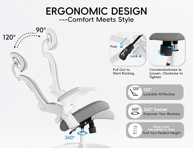 TRALT Office Chair - Ergonomic Office Chair with Back Support, Computer Chair - Home Office Desk Chairs, 330lbs Wide Seat Big and Tall Office Chairs with Headrest, Comfy Desk Chairs (Grey)-DeskLoop Office
