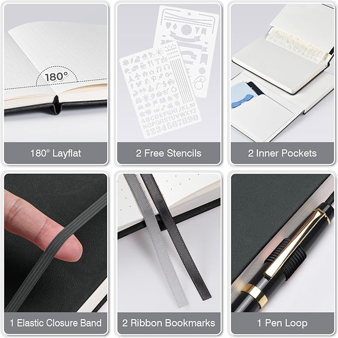 OMEYA Dotted Journal Notebook 3 Pack, A5 Hardcover Notebook with 120gsm Thick Dotted Paper, Leather Journals for Women, Men, Dot Grid Notebook Journal for Writing, Notebooks for Work, 5.75" × 8.38"-DeskLoop Office