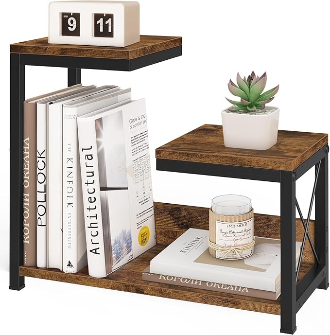 ELITEROO Desktop Shelf Organizer, 3 Tier Office Shelves, Wood Desk Organizers Storage Rack and Freestanding Display Shelf for Office, Dormitory, Home, Rustic Brown-DeskLoop Office