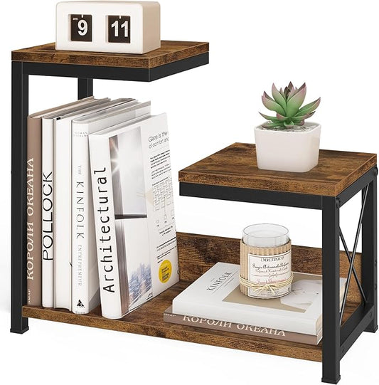 ELITEROO Desktop Shelf Organizer, 3 Tier Office Shelves, Wood Desk Organizers Storage Rack and Freestanding Display Shelf for Office, Dormitory, Home, Rustic Brown-DeskLoop Office