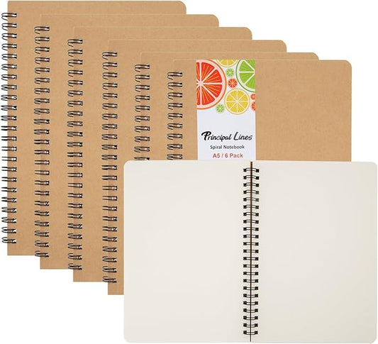 6 Pack Unlined Spiral Notebook for Work - A5 Blank Journals Note Books Bulk for School - Soft Cover Sketchbooks for Drawing Writing, Office Supplies, 60 Sheets/120 Pages,8.2" X 5.8"-DeskLoop Office