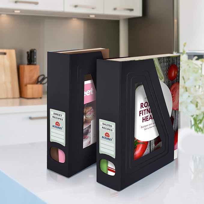 Acrimet Magazine File Holder, Durable Rack, Space-Saving Organizer (Plastic) (Black Color) (2 pack)-DeskLoop Office