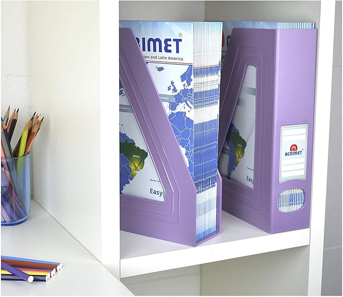 Acrimet Magazine File Holder, Durable Rack, Space-Saving Organizer (Plastic) (Solid Purple Color) (2 pack)-DeskLoop Office