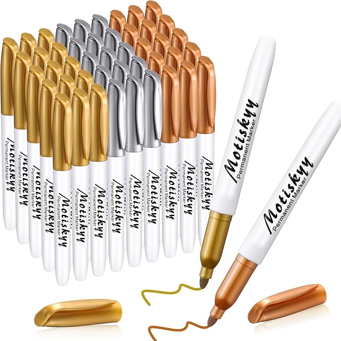 48 Pcs Metallic Permanent Markers Bulk Metallic Marker Pens Medium Tip Quick Dry Paint Pen for Classroom DIY Crafts Artist Illustration Gift Card Making (Gold and Silver)-DeskLoop Office