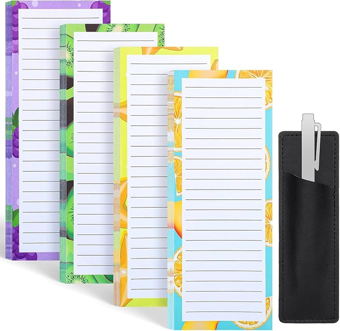 4 Pack Magnetic Note Pad for Fridge with Pen Holder, Totally 200 Sheets Grocery List Magnet Pad for Refrigerator Magnetic Shopping List Pad(Fruit Design)-DeskLoop Office