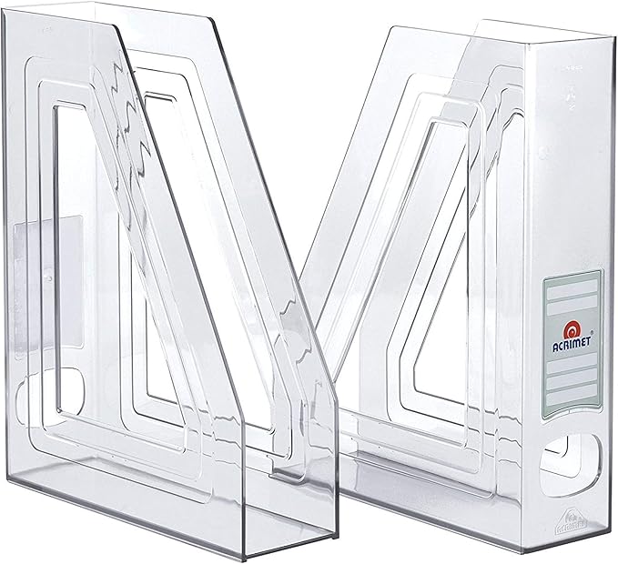 Acrimet Magazine File Holder, Durable Rack, Space-Saving Organizer (Plastic) (Clear Crystal Color) (2 pack)-DeskLoop Office