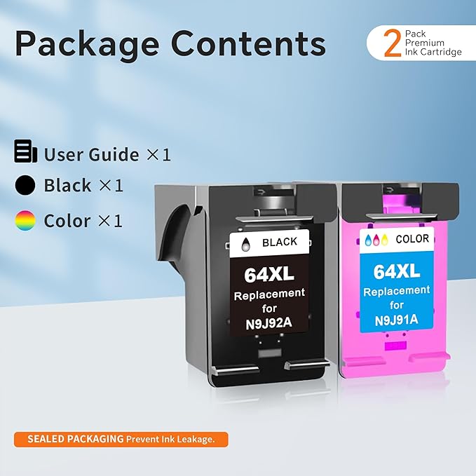 64XL Ink Cartridges Black and Color Compatible for HP 64XL Ink Cartridge Combo Pack Compatible for HP 64 Ink Fit for Envy Photo 7855 7858 7155 7120 7800 6252 6255 7158 7100 7164 Tango Printer-DeskLoop Office
