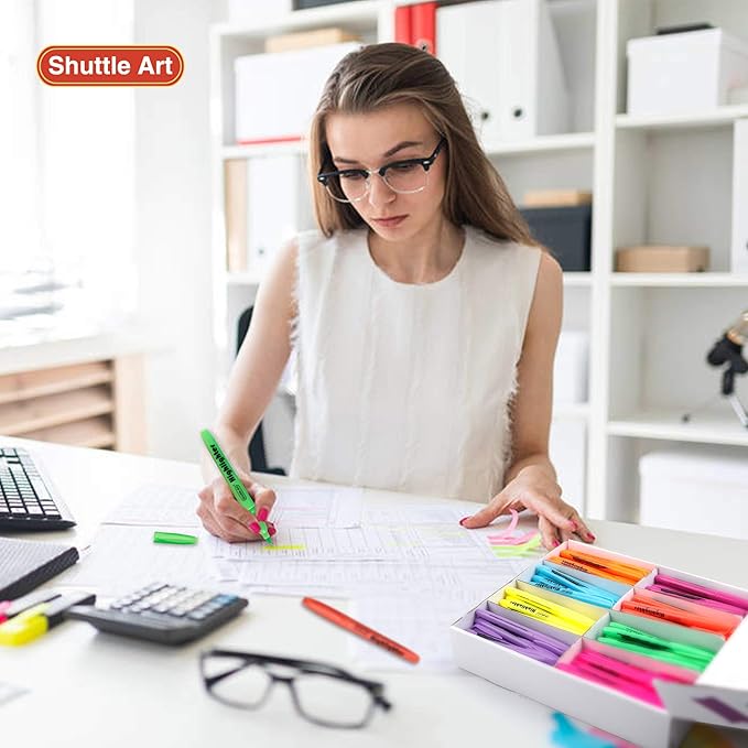 Shuttle Art 144 Pack Highlighters, Highlighters Assorted Colors Set, 8 Bright Colors Chisel Tip Highlighter Markers Bulk for Kid and Adult Coloring, Highlighting as School Supplies-DeskLoop Office