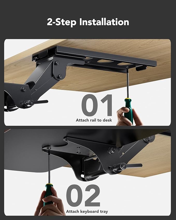 HUANUO Keyboard Tray Under Desk,360 Adjustable Ergonomic Sliding Keyboard & Mouse Tray, 25" W x 9.8" D, Brown-DeskLoop Office