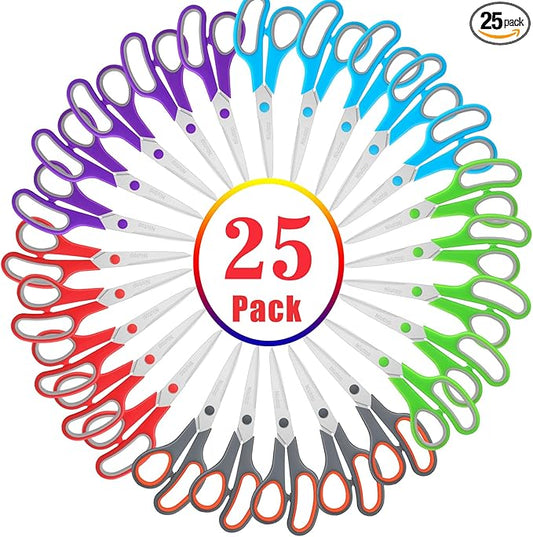 Scissors Bulk Set of 25-Pack, Niutop 8" Multipurpose Sharp Sewing Craft Shears Fabric Scissors for Office Home High/Middle School Student Office Teacher Supplies, Comfort-Grip Right/Left Handles-DeskLoop Office