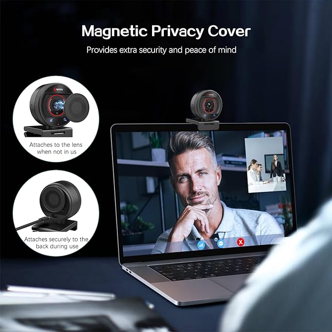 Angetube AI Webcam for PC - 1080p/2K@60FPS HD Web Camera with Remote Control, 8X Digital Zoom Webcam, Privacy Cover, TOF Auto Focus, HDR, USB 3.0 Web Cam Work with Zoom, Skype,Teams, Windows,Mac-DeskLoop Office