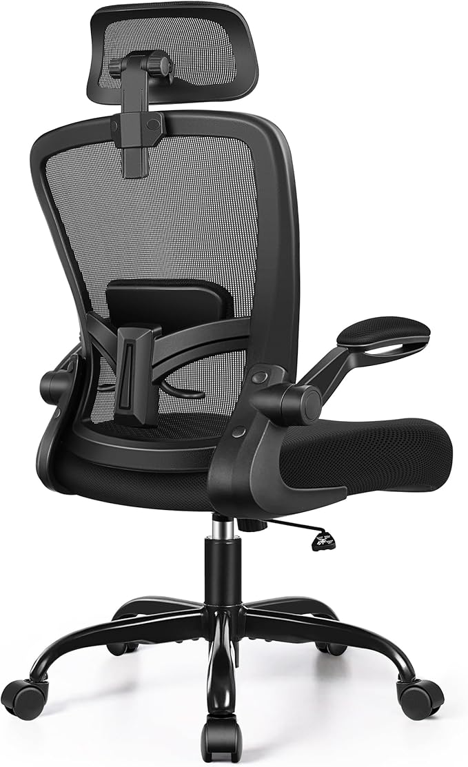 FelixKing Ergonomic Office Chair, Headrest Desk Chair with Adjustable Lumbar Support, Home Office Swivel Task Chair with High Back and Armrest, Adjustable Height Gaming Chair(Black)-DeskLoop Office