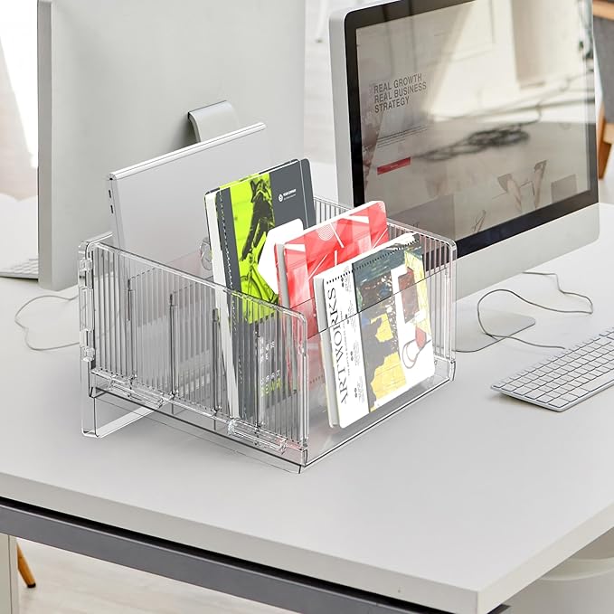 File Sorter Organizer, 5 Sections Acrylic Letter Tray for Desk, Mail Organizer Letter Holder for Envelopes, Mail, Electronics 2Pack 2PCS-DeskLoop Office