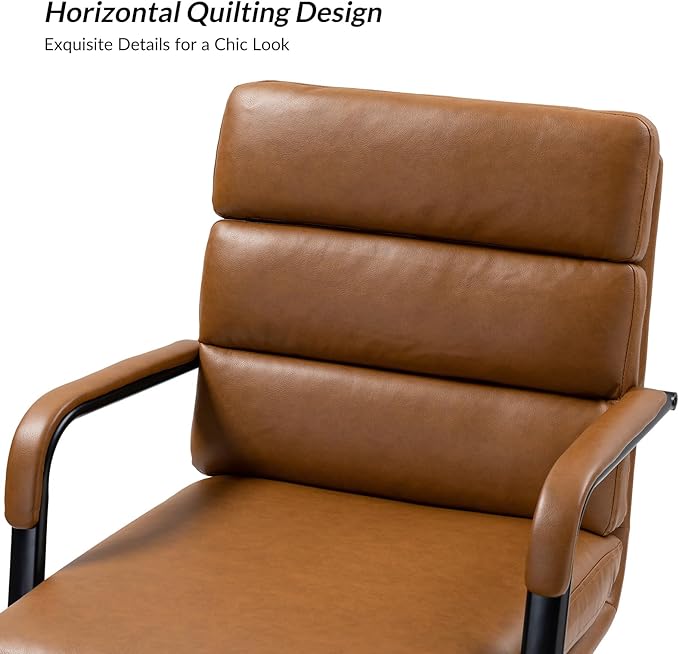 HULALA HOME Modern Faux Leather Home Office Chair with Tilt Lock & Metal Base, Desk Chair with Wheels & Padded Cushion, 360° Swivel Wide Seat Computer Task Chair, Camel-DeskLoop Office