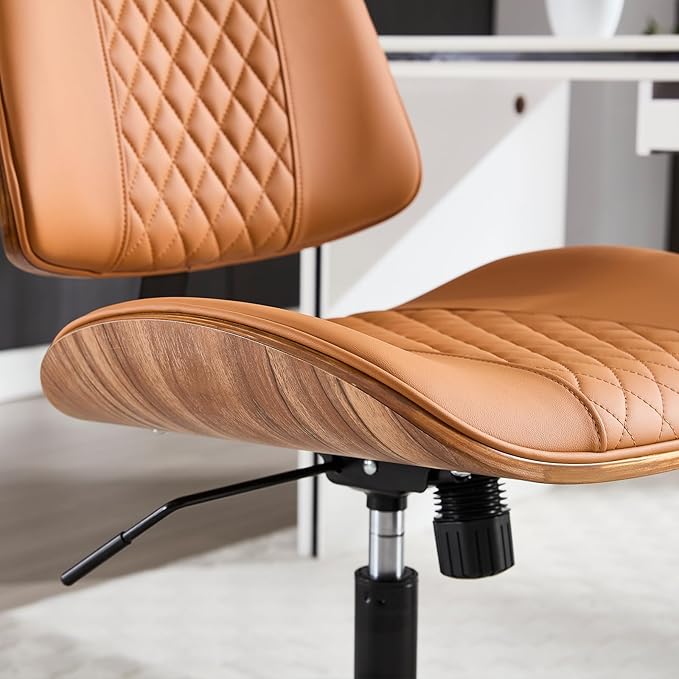 Home Office Chair No Arms with Wheels, Adjustable Height PU Leather Mid Back, 360 Swivel Computer Small Desk Chair, Armless Modern Walnut Style for Office, Reading Meeting Room(Brown)-DeskLoop Office