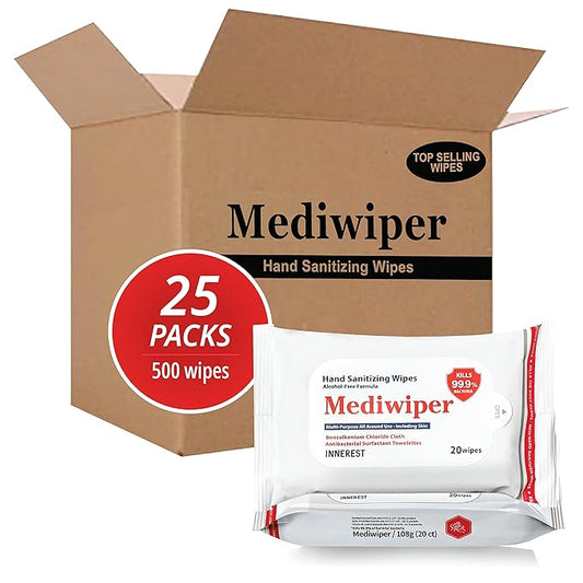 Mediwiper 500 Wipes (20Count*25Pack) Alcohol-Free Sanitizing Wipes Disinfecting Large Unscented Wet Wipes Bulk, Hand Sanitizer-DeskLoop Office