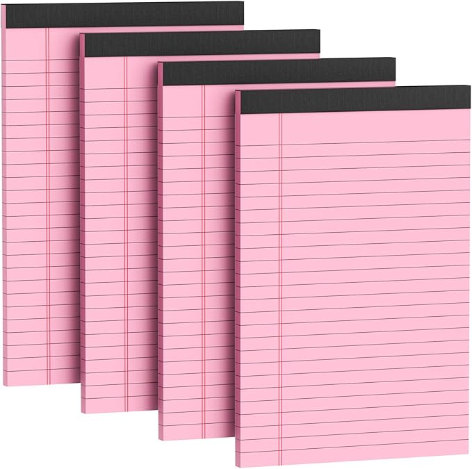 4 Pack Note Pads 5 x 8 Inch Pink Small Legal Pads 5 x 8 Colored Notepad 5 x 8 Micro Perforated Writing Pads Lined Paper Pads College Ruled Pad Paper 30 Sheets Notebook for Study, To-Do Lists, Office-DeskLoop Office