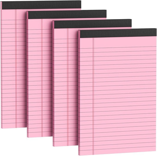 4 Pack Note Pads 5 x 8 Inch Pink Small Legal Pads 5 x 8 Colored Notepad 5 x 8 Micro Perforated Writing Pads Lined Paper Pads College Ruled Pad Paper 30 Sheets Notebook for Study, To-Do Lists, Office-DeskLoop Office