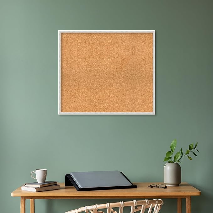 Amanti Art Natural Cork Board for Wall, 27x31 Vision Board with White Frame, Large Corkboard Office Decor for Home Organization, Modern Corkboard Pinboard to Display Items for Home Organization in-DeskLoop Office