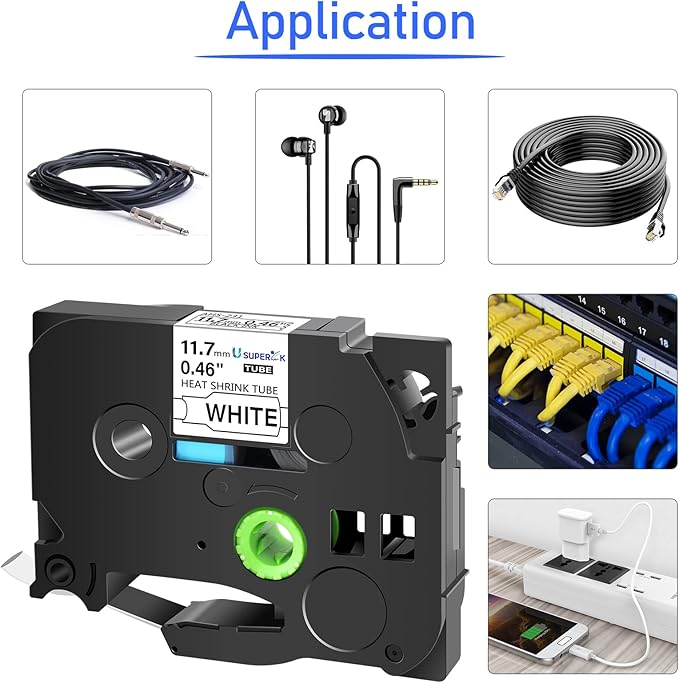 SuperInk 5 Pack Compatible for Brother Ptouch HSe-231 HSe231 HS-231 HS231 0.46 1/2'' 11.7mm Black on White Heat Shrink Tube Label Tape use in PT-D210 PT-D400 PT-E300 PT-E500 PT-P750WVP Label Maker-DeskLoop Office