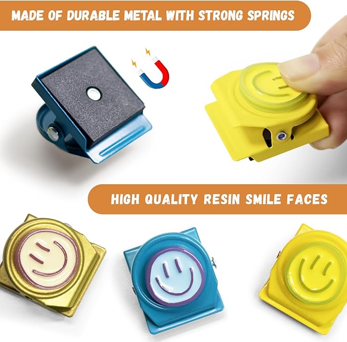 6Pcs Fridge Magnets Refrigerator Magnets, Neon Resin Happy Faces Magnetic Clips for Whiteboard Locker Classroom Magnets Teacher Must Haves School Supplies Accessories-DeskLoop Office