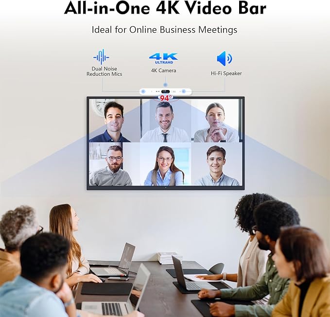 TOALLIN 4K Webcam with Microphone and Speaker, All-in-One Video Conferencing Camera, USB Video Bar, AI Auto-Framing & Speaker-Tracking, Conference Room Web Camera for Laptop, Meetings, Video Calls-DeskLoop Office