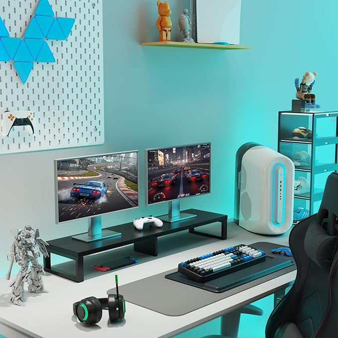 Zimilar Dual Monitor Stand Riser, Large Monitor Stand for Desk, Wood Monitor Riser with Storage Organizer for Home Office, Monitor Stands for 2 Monitors, Desktop Wooden Monitor Riser for Computer-DeskLoop Office