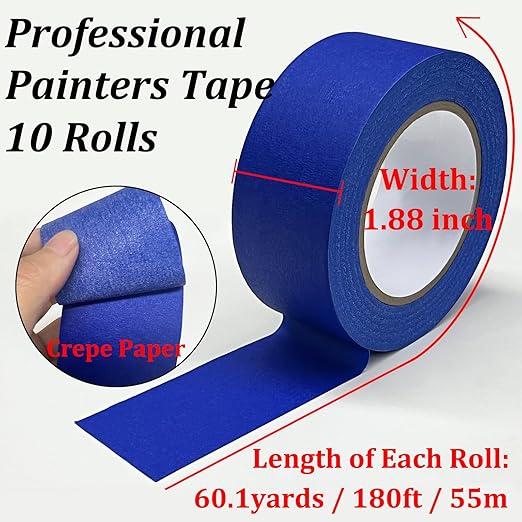 Premium Painter's Tape, 10 Rolls Blue Tapes Painters Tape, 1.88in x 60.1yds, General Purpose Masking Tape, Multi-Surface Painting Tape for Painter, DIY Crafts Arts, Indoor & Outdoor Use, Easy Removal-DeskLoop Office